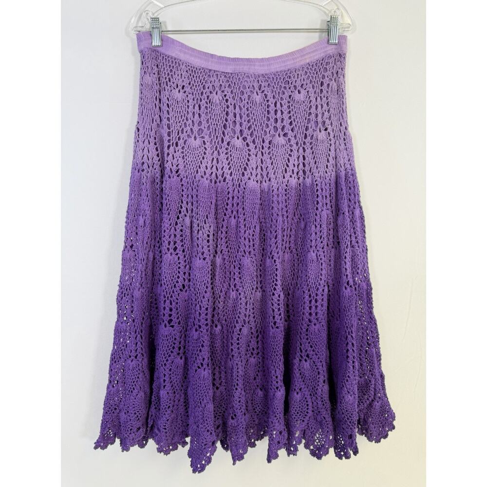 Crochet Romantic Boho Cottagecore Skirt Midi Lined Scalloped Purple Ombré Sz M